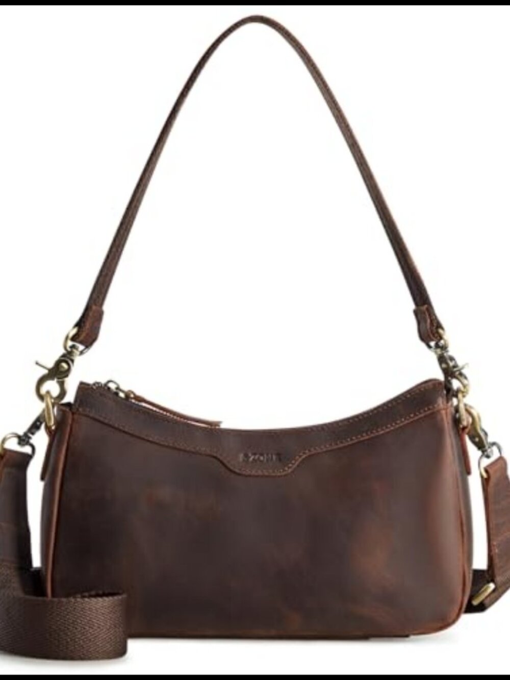 Top Grain Crazy Horse Leather Hobo Crossbody Bag 2 Straps
